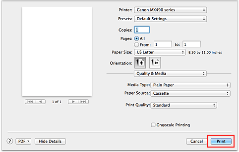 Canon : PIXMA Manuals : MX490 series : Printing with Easy Setup
